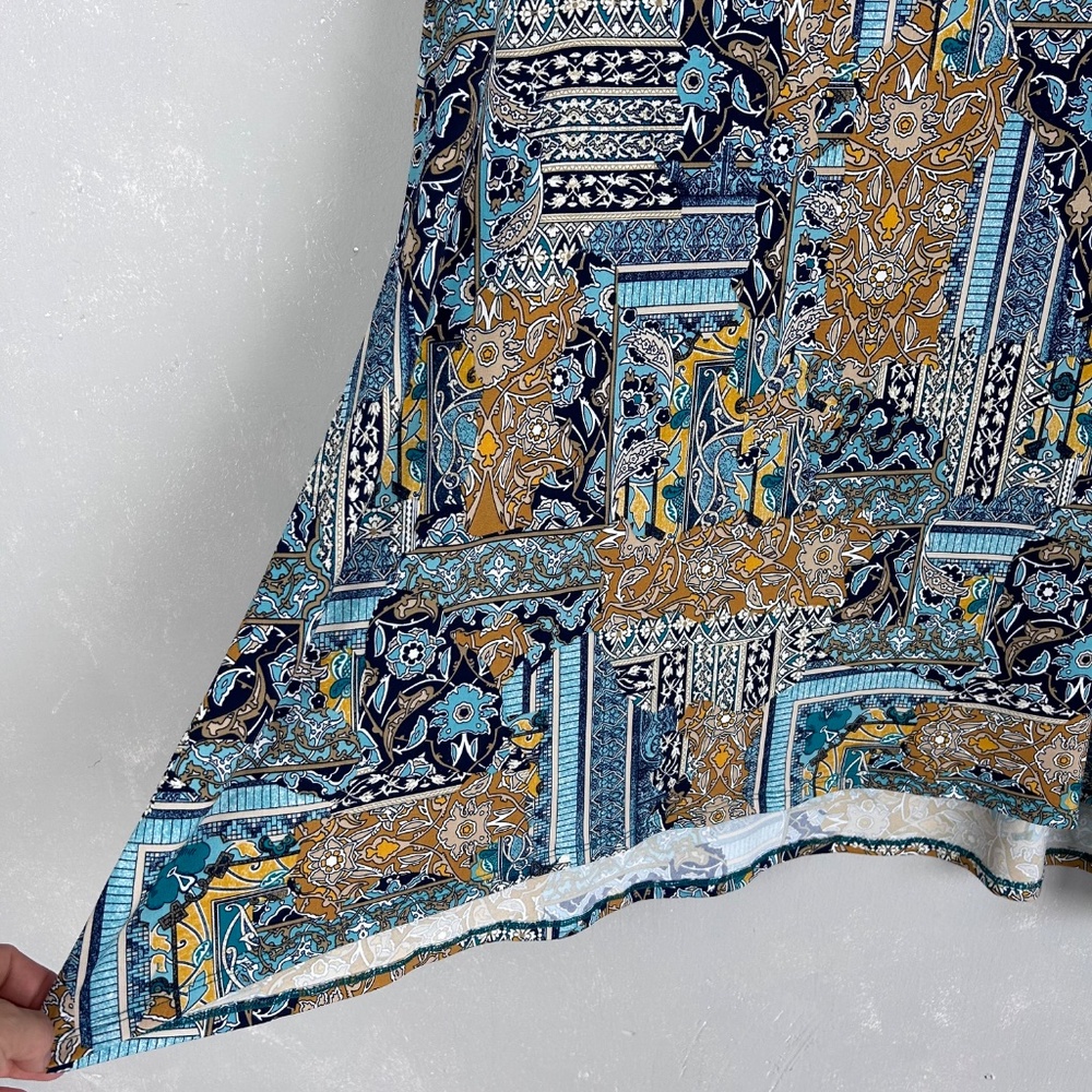 Chicos tunic top size 2 Large blue patchwork 3/4 sleeve stretch knit - Picture 4 of 12